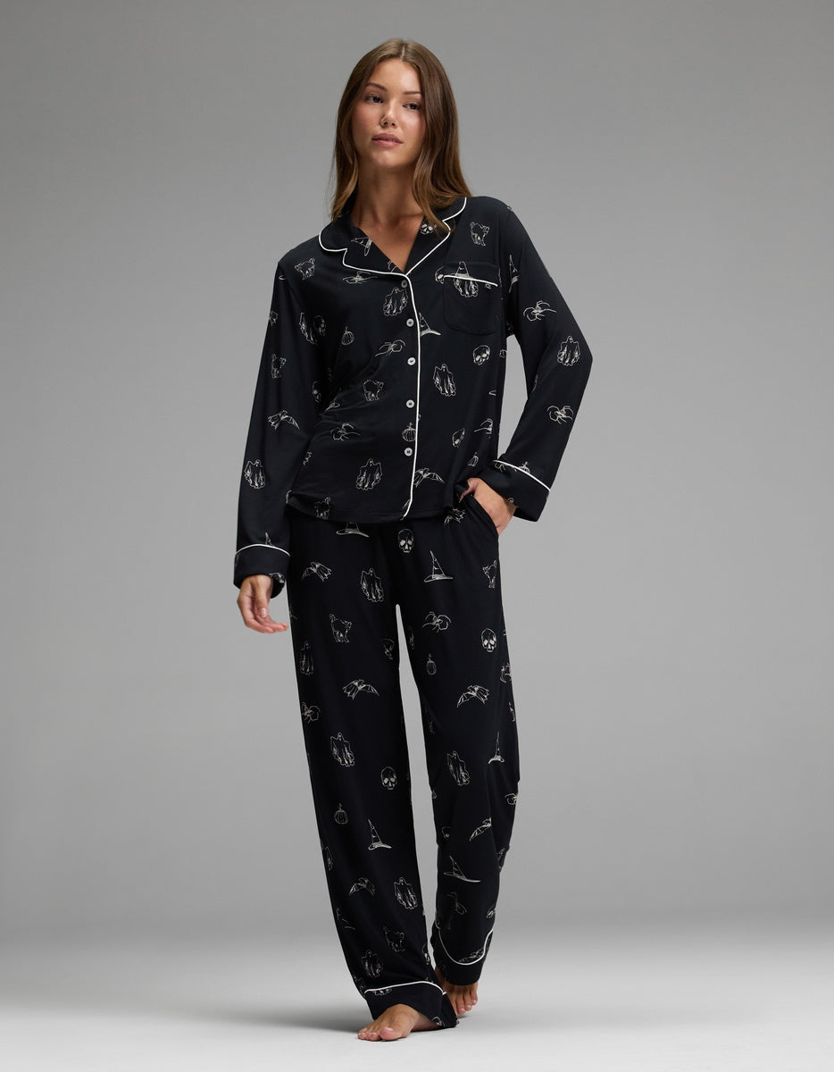 Black White Novelty Print Pajama Set — Women's Long Sleeve Sleepwear